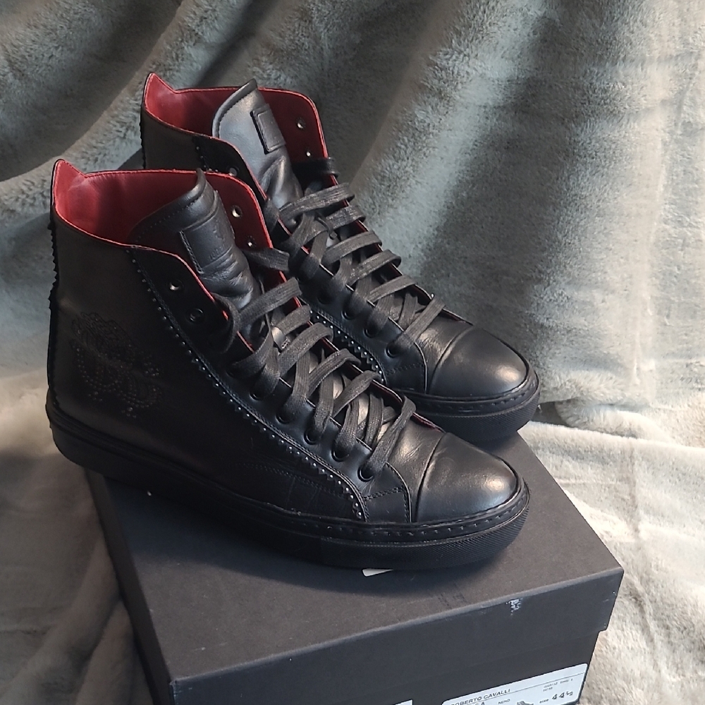 Roberto Cavalli Nero Leather Half Boot Mens 11.5